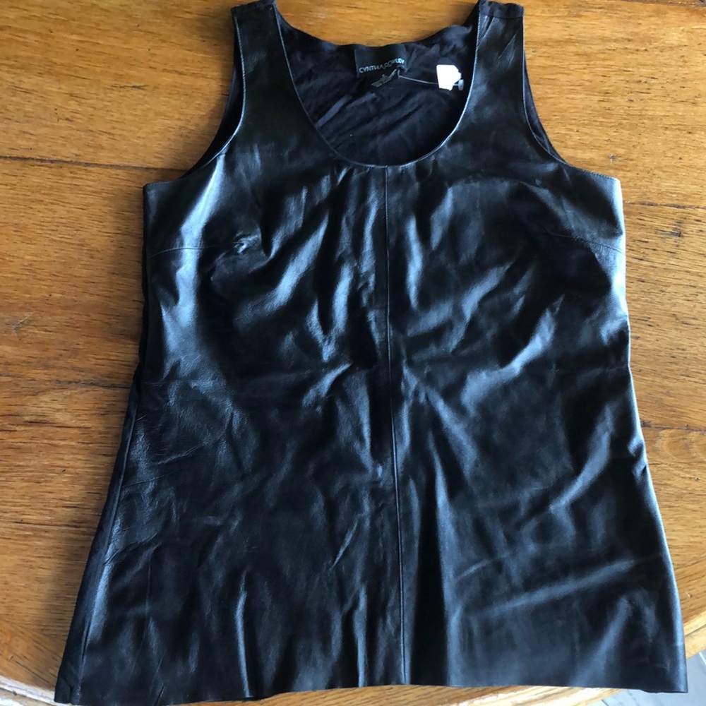 Tank top. Front leather, back stretch rayon